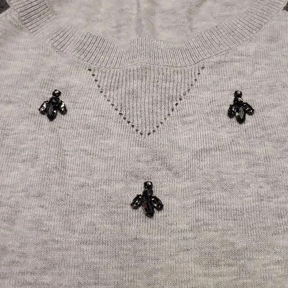 🛍Talbots Petites Grey‎ Black Sleeve Beaded Top Womens Size P - Picture 3 of 7